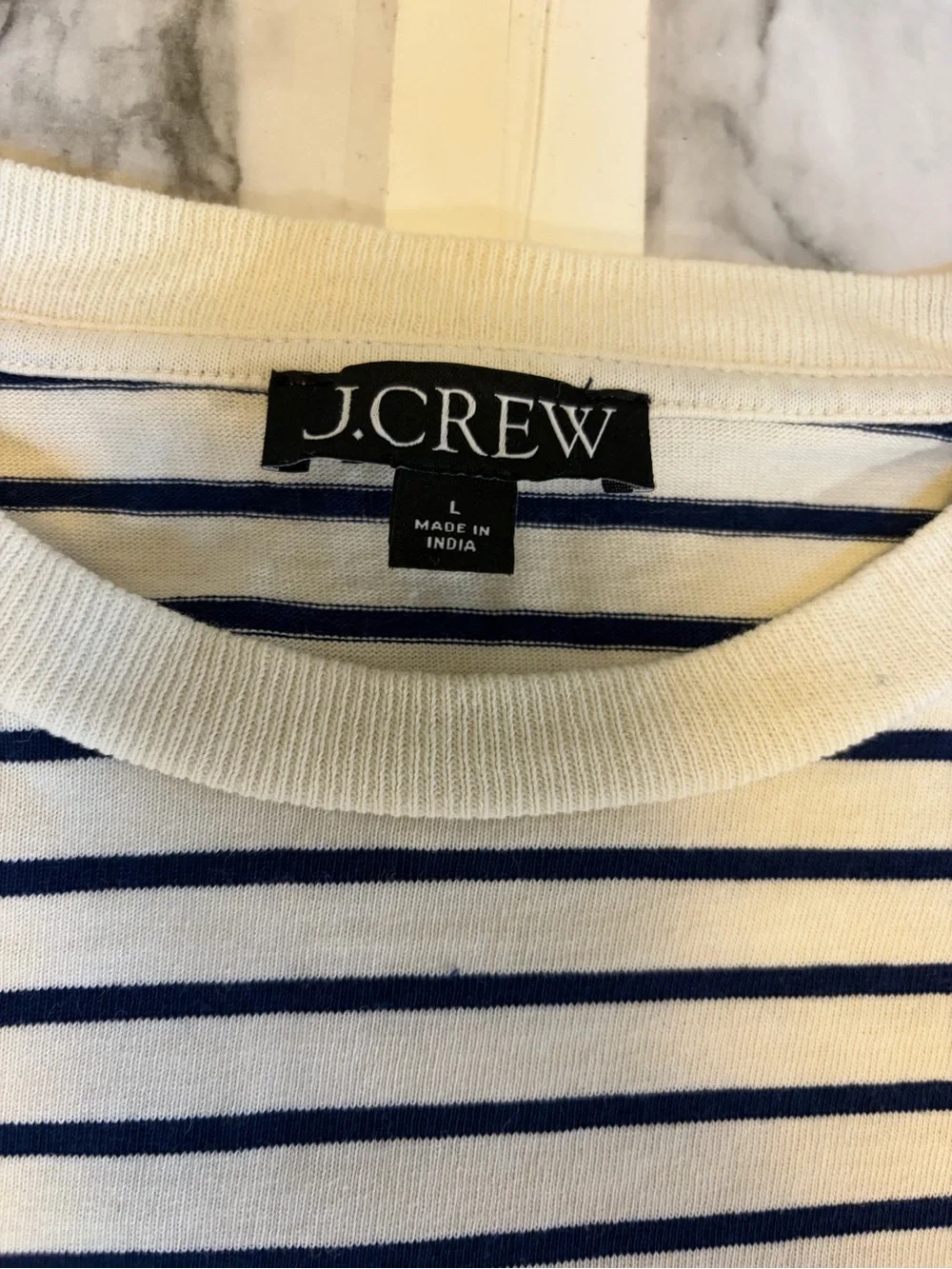 J. Crew Navy and White Striped Muscle Tee 100% cotton size L - Picture 2 of 8